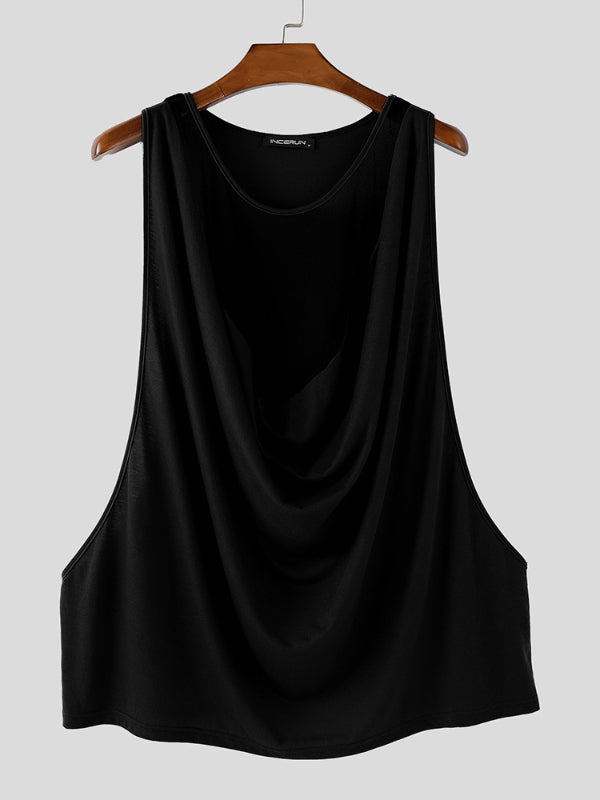 Mens Sheer Mesh Patchwork Cowl Neck Tank SKUL15229