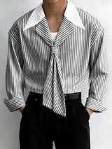 Men's Striped Contrast Color Lapel Long Sleeve Shirt SKUL45172