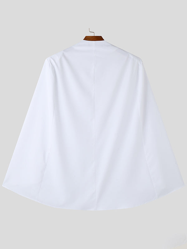 Mens Solid Color Asymmetrical Hem Design Cloak SKUK82216