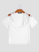 Mens Mesh Off-Shoulder V-Neck T-Shirt SKUK66766