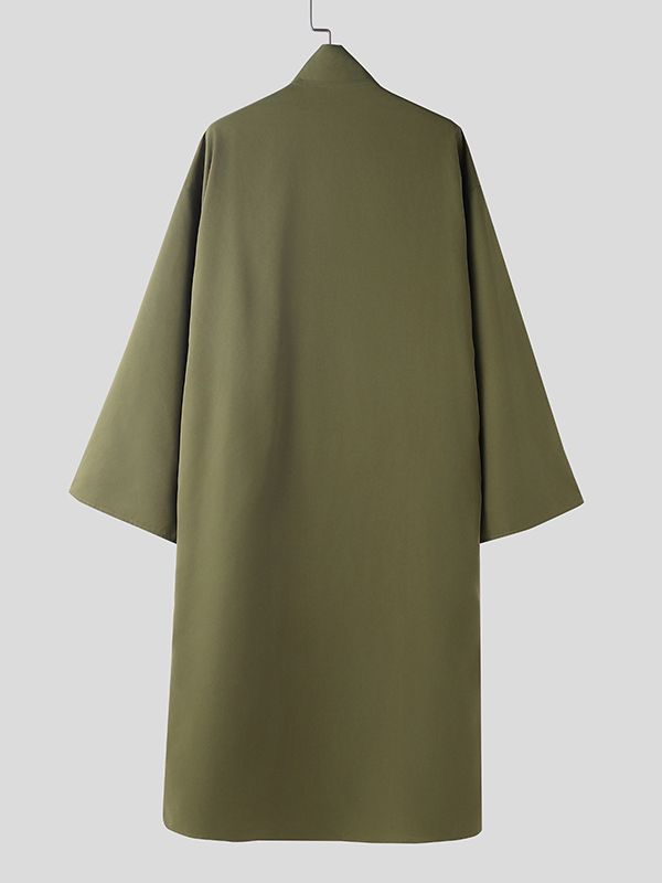 Men's Solid Color Button Long Hem Long Sleeve Shirt SKUL47949