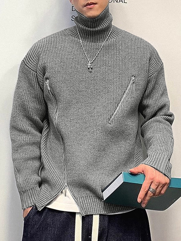 Mens Solid Zip High Neck Knit Sweater SKUK41120