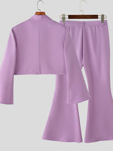 Men's Solid Color Flared Sleeve Casual Two Pieces Outfit SKUL36587