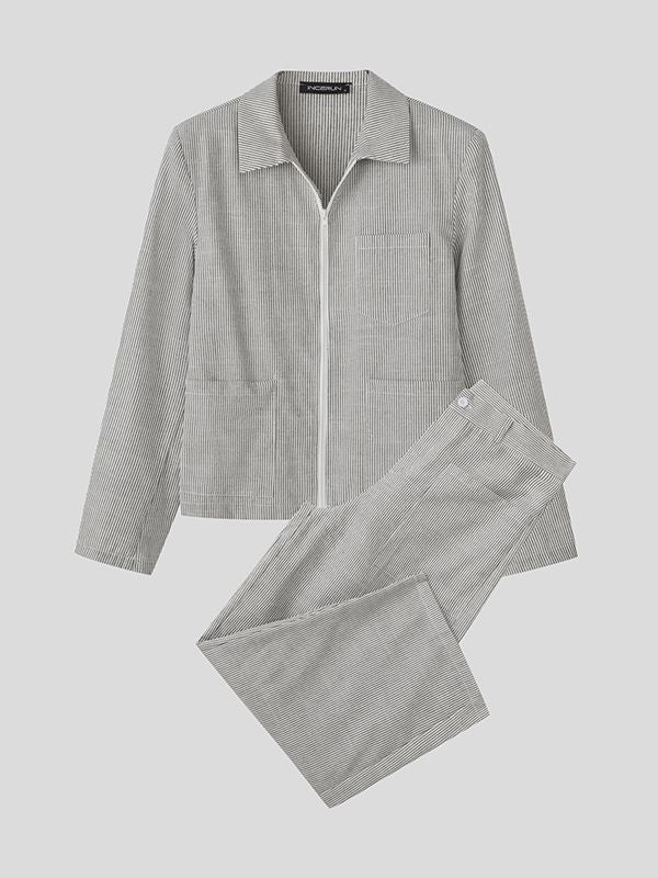 Men's Striped Casual Two Pieces Outfit SKUL40302