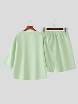 Men's Minimalist Casual V-Notch Neck Drop Shoulder Two Pieces Outfit SKUL68359