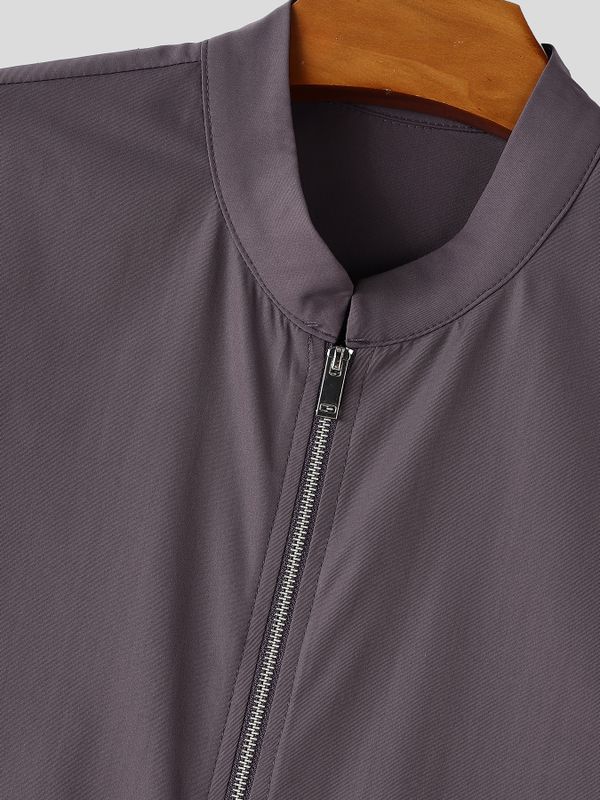 Men's High-Street American Vintage Techwear Zippered Mock-Neck Utility Jumpsuit SKUL74849