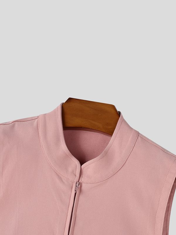 Men's High-Street Avant-Garde Stand Collar Zip-Up Tank SKUL79729
