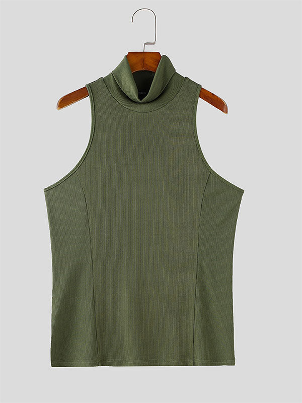 Mens Solid Textured Fitted Sleeveless Tank SKUL04308