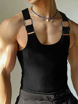 Mens Metal Buckle Patchwork Casual Tank SKUL05854