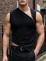 Men's Avant-Garde Asymmetrical Diagonal Zip Deconstructed Tank SKUL68059