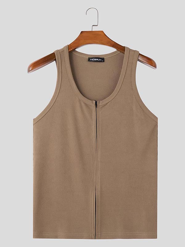 Mens Solid Color Knit Zip-Up Tank SKUL00036