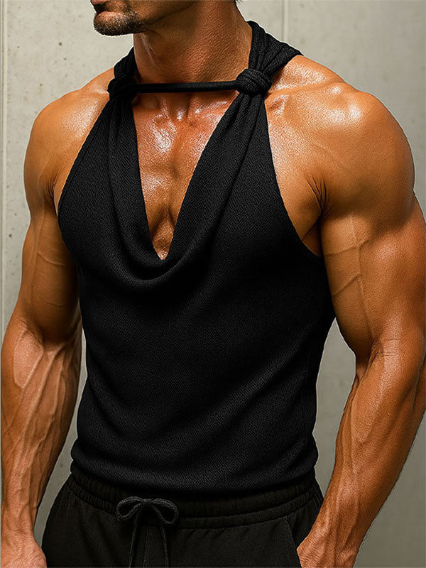 Mens Solid Color Textured Twist Design Tank SKUL12457