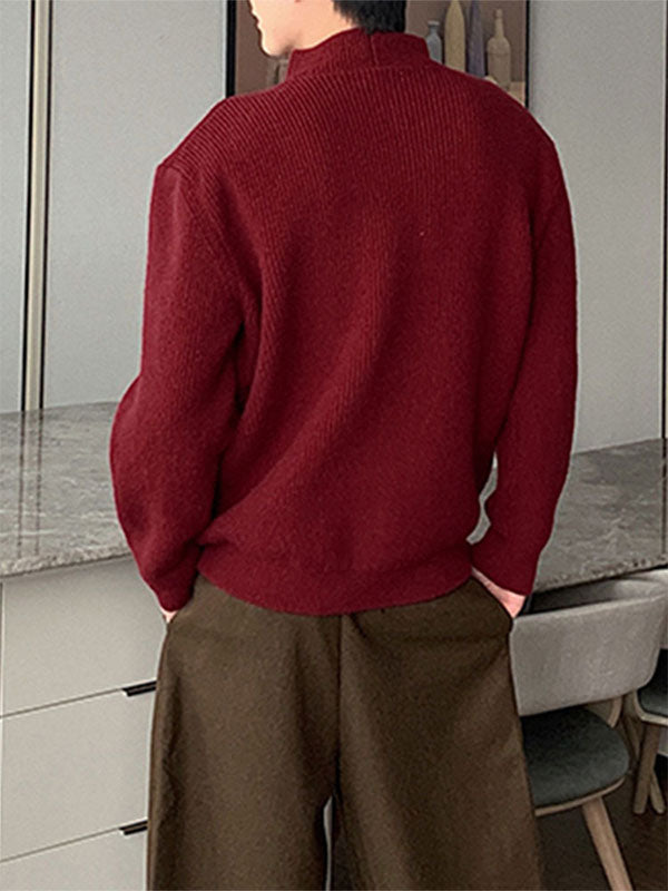 Men's Metal Buckle Patchwork Textured Long Sleeve Sweater SKUL29608