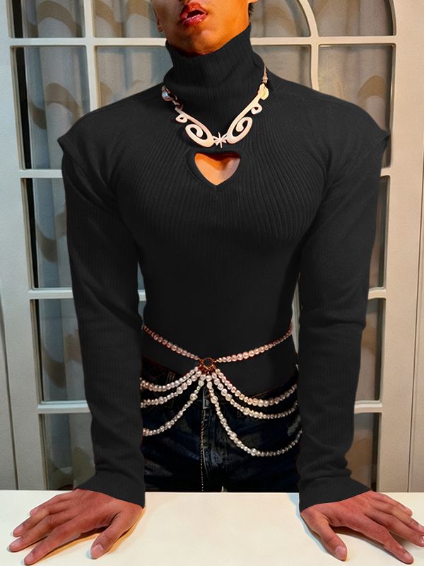 Men's Heart Cut Out Long Sleeve T-shirt SKUL45048