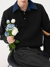 Men's Solid Color Striped Turn Down Collar Long Sleeve Shirt SKUL43649