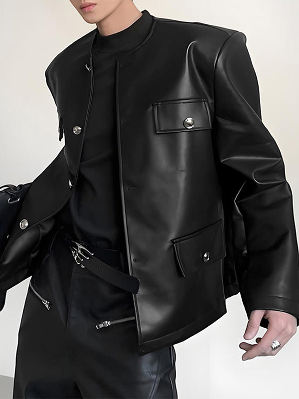 Men's Faux Leather Casual Long Sleeve Blazer SKUL27308