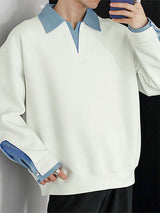 Mens Fake Two-Piece Color Block Long Sleeve Hoodie SKUK82235