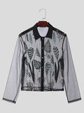 Mens Floral Embroidered Mesh Long Sleeve Shirt SKUK48530