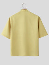 Men's Modern Neo-Chinese Ethnic Geometric Print Deconstructed Keyhole Stand Collar Short Sleeve Shirt SKUL60994