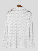 Men's Sexy Clubwear Sheer Floral Lace Muscle Form-Fitting Long Sleeve Mock Neck T-shirt SKUL83129