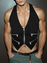 Men's Knit Halter Zip Cropped Tank SKUL21057