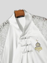 Men's New Chinese Style Lace Patchwork Mosque Graphic Frog Button Cardigan SKUL61201