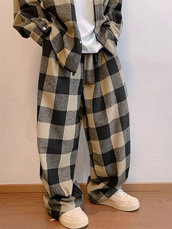 Mens Casual Plaid Loose Cotton Pant SKUK79223