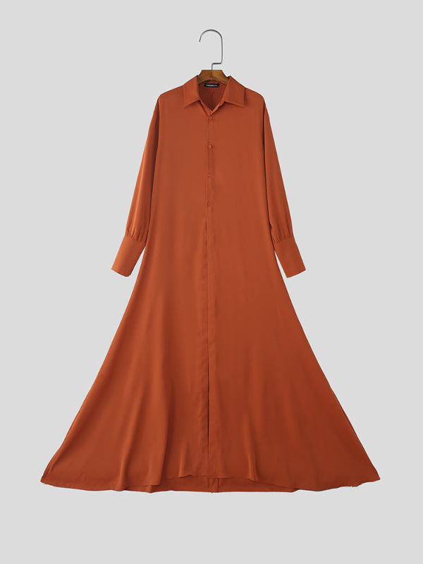 Men's Solid Color Floor-Length Long Hem Long Sleeve Cardigan SKUL28134