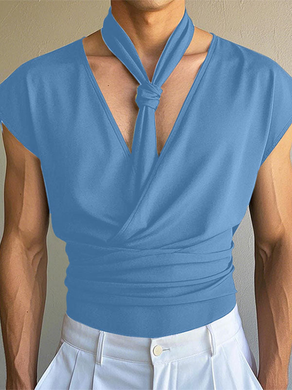 Mens Tie-Neck Halter V-Neck Tank SKUL08481