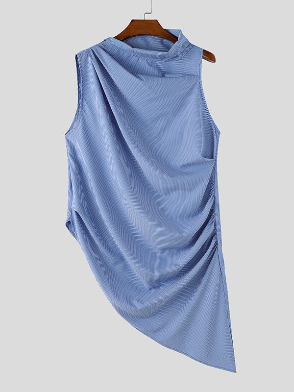 Men's Avant-Garde Asymmetrical Cowl Neck Draped Textured Longline Tank SKUL60004
