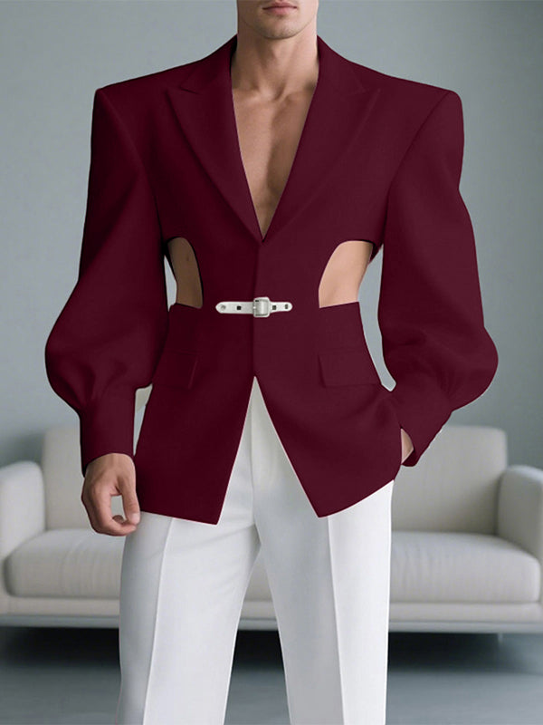 Men's Leather Buckle Side Cut Long Sleeve Blazer SKUL26926