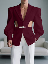 Men's Leather Buckle Side Cut Long Sleeve Blazer SKUL26926