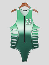 Men's Number Gradient Print Side Hollow Bodysuit SKUL17916