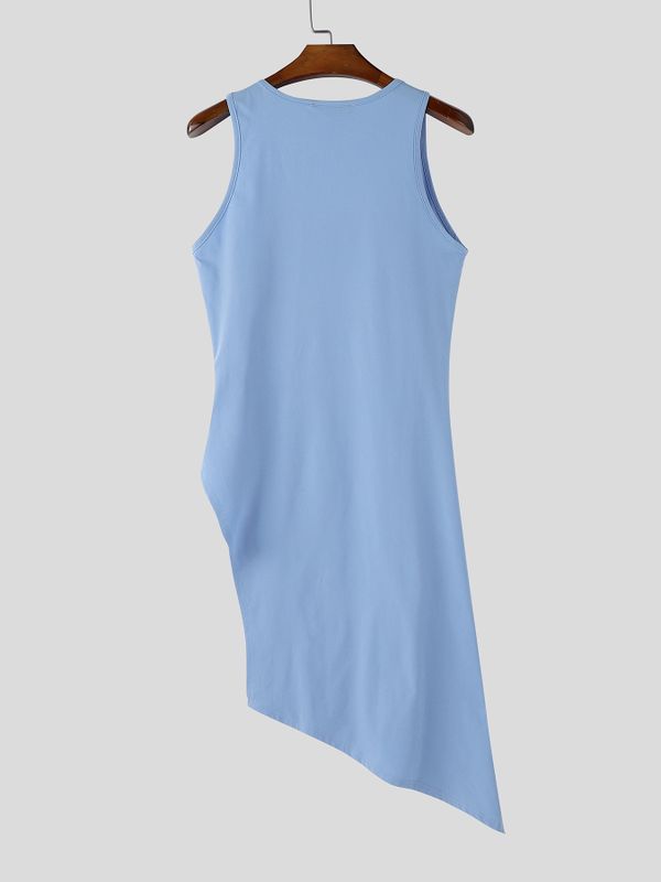 Men's Avant-Garde Asymmetrical High Side Slit Hem Longline Tank SKUL58771