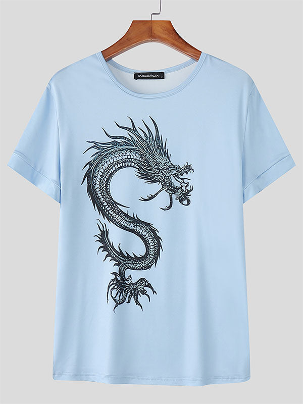 Men's Dragon Totem Print Short Sleeve T-Shirt SKUL23570