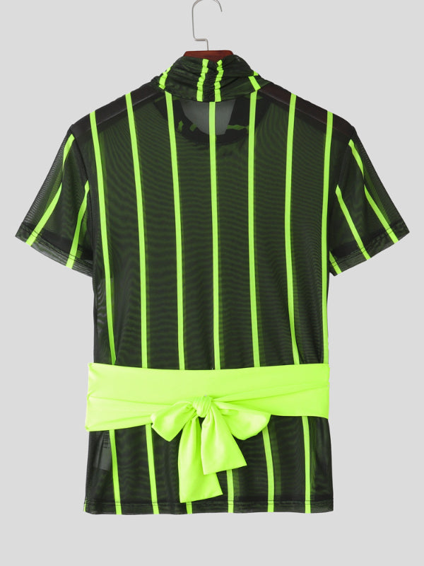 Men's Fluorescent Striped Sheer Short Sleeve T-Shirt SKUL18901