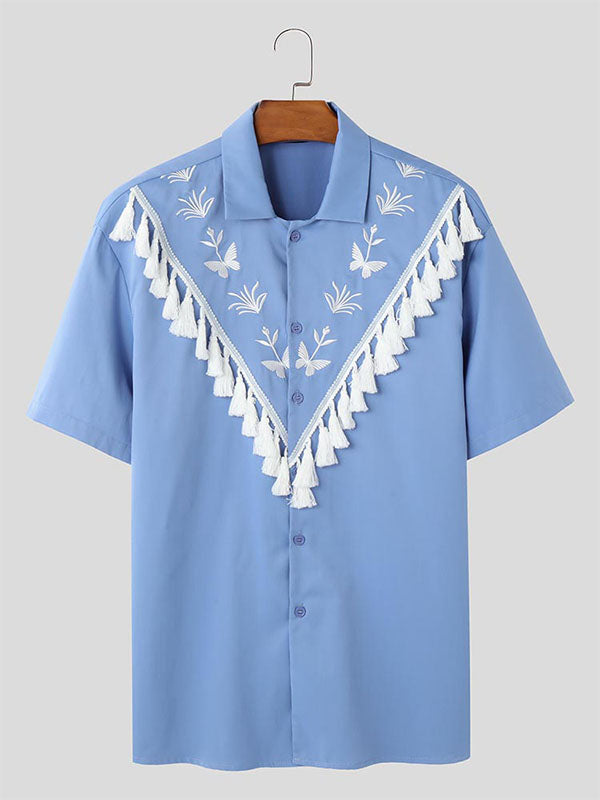 Mens Fringe Panel Short Sleeve Shirt SKUL07803