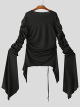 Mens Irregular Ruched Design Long Sleeve T-Shirt SKUK44696