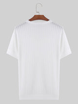 Mens Knit Hollow V-Neck Short Sleeve T-Shirt SKUK51052