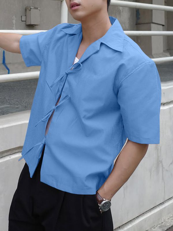 Men's Drawstring Patchwork Short Sleeve Shirt SKUL36626