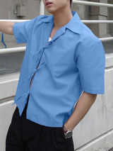 Men's Drawstring Patchwork Short Sleeve Shirt SKUL36626