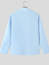 Men's Solid Color Asymmetric Placket Long Sleeve Shirt SKUL46085