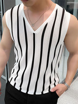 Mens Striped V-Neck Casual Sleeveless Vest SKUK52935