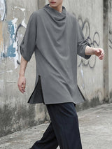 Men's Avant-Garde Draped Cowl Neck Longline T-shirt SKUL51078