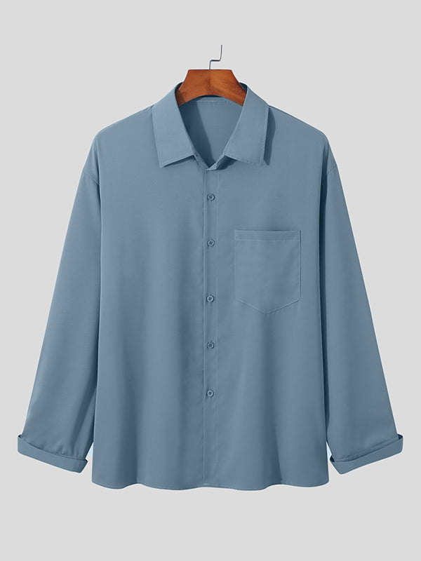 Mens Solid Long Sleeve Shirt with Pocket SKUJ36463