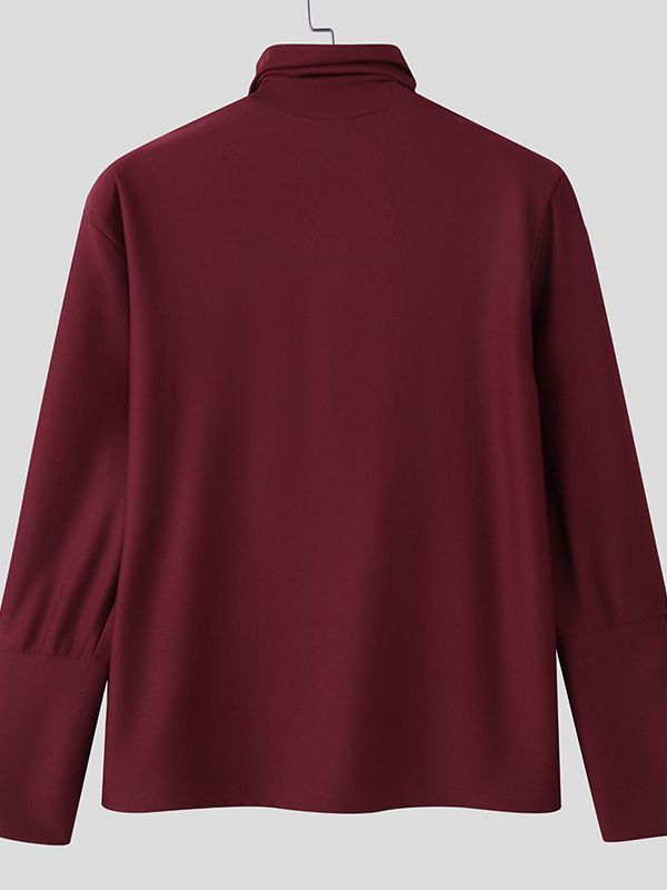 Men's Deconstructed Metal Buckle High Neck Long Sleeve T-shirt SKUL42254