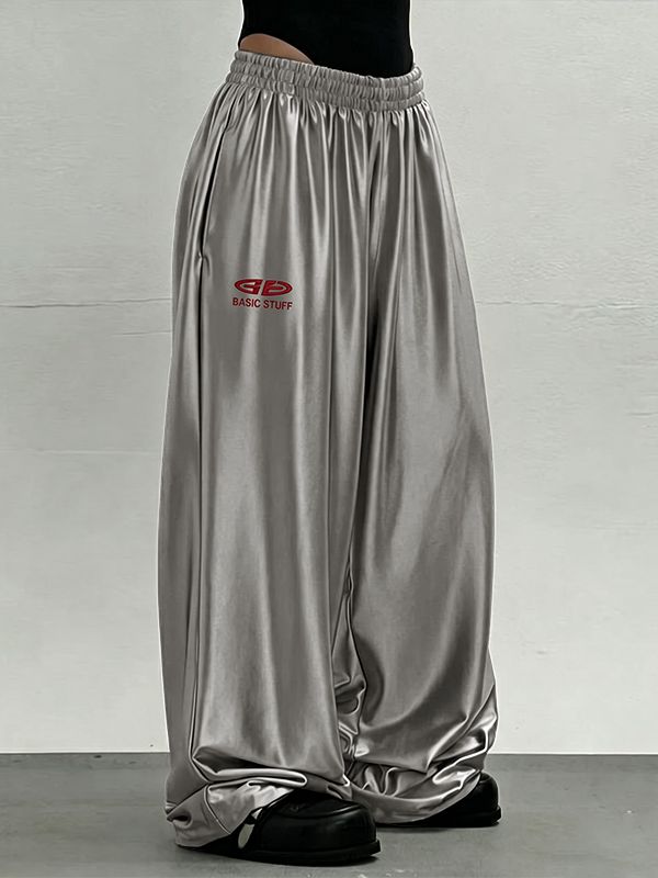 Men's Vintage High Street Metallic Gloss Ultra-Loose High-Drape Wide-Leg Pant SKUL66033