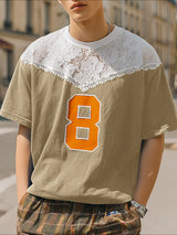 Men's Digital Print Lace Patchwork Short Sleeve T-Shirt SKUL20203
