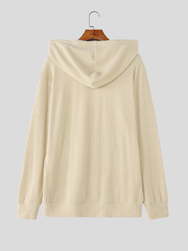 Men's Solid Corduroy Hooded Long Sleeve Hoodie SKUL28220