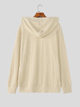 Men's Solid Corduroy Hooded Long Sleeve Hoodie SKUL28220